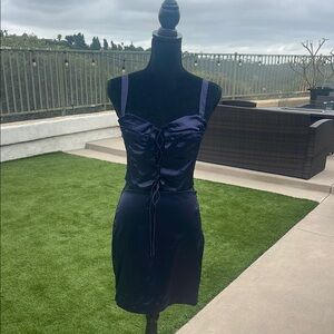 Fashion Nova Midnight Blue Satin skirt set